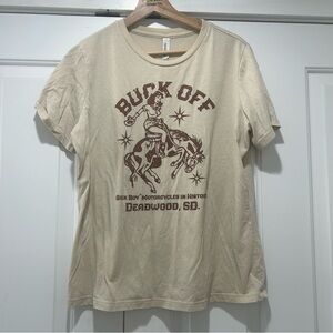 Buck Off Graphic Tee - Tan Cowboy Print